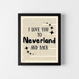 Motivational Book Page Art Print- I Love you to Neverland